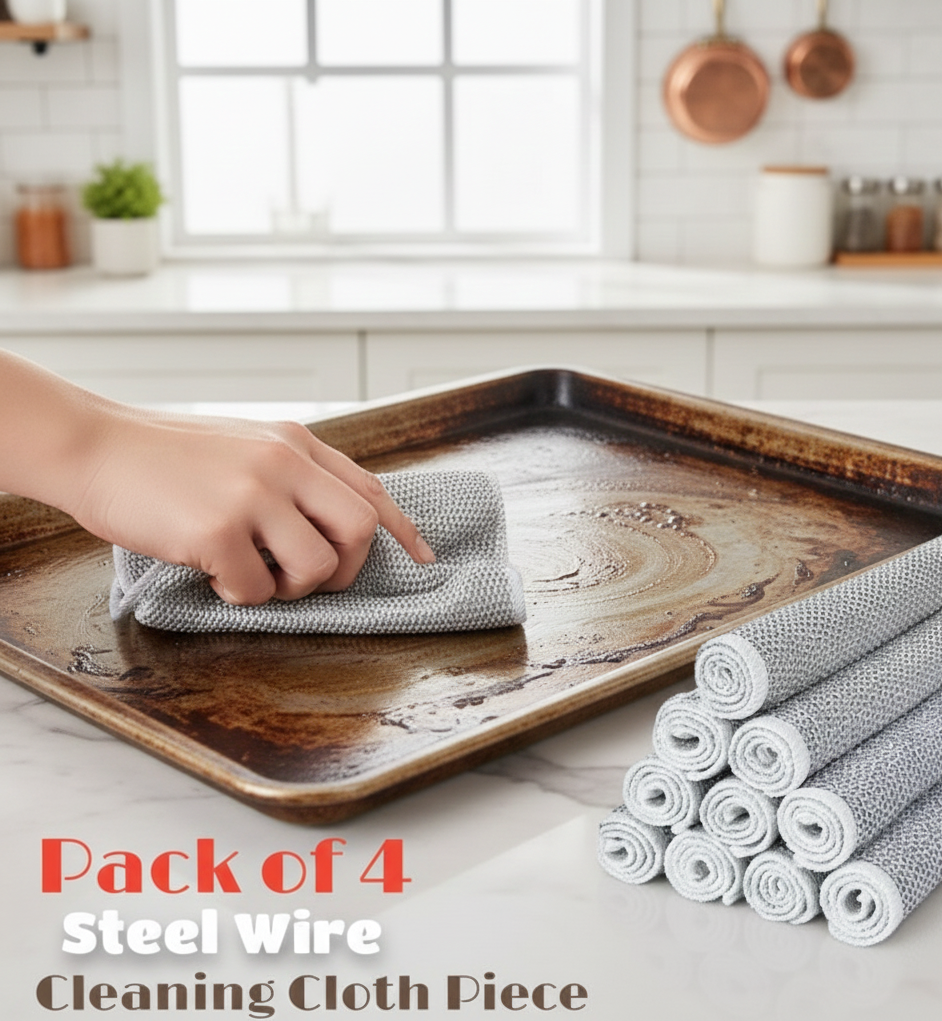 Pack of 4 Kitchen Steel Mesh Wire DishWasher Cleaning Cloth –