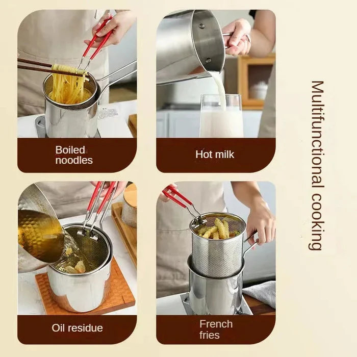 Stainless Steel Deep Fryer Pot with Strainer