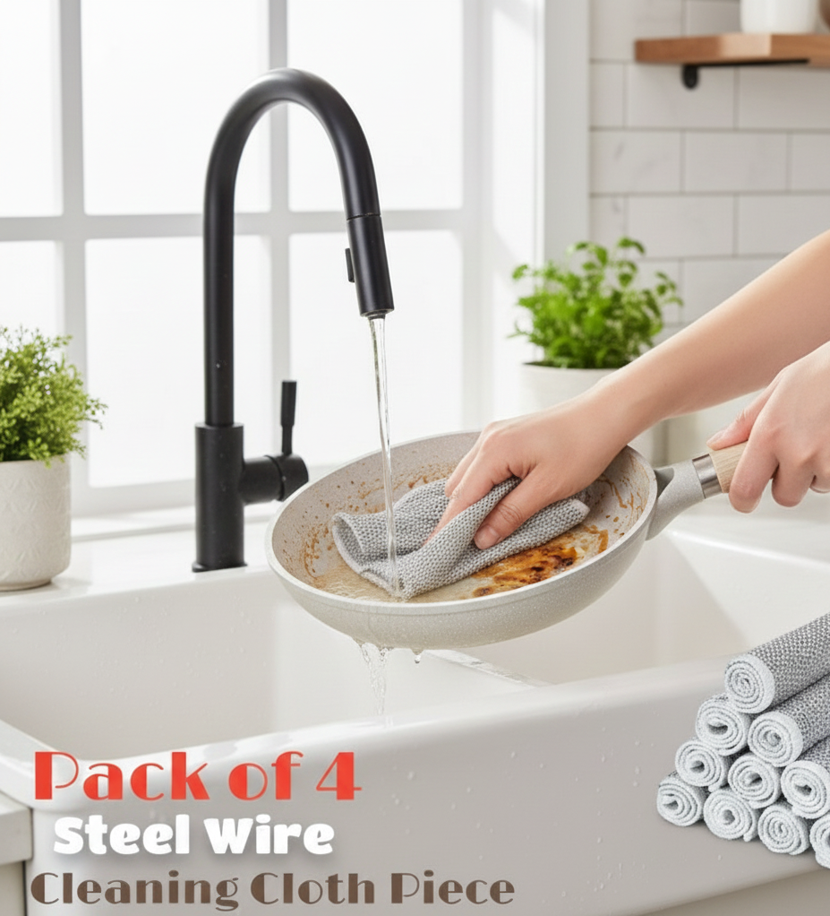 Pack of 4 Kitchen Steel Mesh Wire DishWasher Cleaning Cloth –